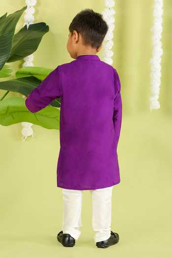 Shop_Little Brats_Purple Cotton Embroidery Bird Cord Kurta Set _at_Aza_Fashions