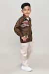 Buy_Arihant Rai Sinha_Brown Cotton Piping, Embroidery Boys Full Sleeves Jacket And Trouser Set _Online_at_Aza_Fashions