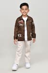 Shop_Arihant Rai Sinha_Brown Cotton Piping, Embroidery Boys Full Sleeves Jacket And Trouser Set _Online_at_Aza_Fashions