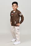 Arihant Rai Sinha_Brown Cotton Piping, Embroidery Boys Full Sleeves Jacket And Trouser Set _at_Aza_Fashions