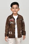 Buy_Arihant Rai Sinha_Brown Cotton Piping, Embroidery Boys Full Sleeves Jacket And Trouser Set 