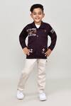 Buy_Petite Pomme_Wine Cotton Embroidery Boys Full Sleeves Jacket And Trouser Set_Online_at_Aza_Fashions