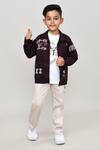 Buy_Petite Pomme_Wine Cotton Embroidery Boys Full Sleeves Jacket And Trouser Set_at_Aza_Fashions