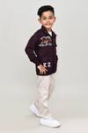 Petite Pomme_Wine Cotton Embroidery Boys Full Sleeves Jacket And Trouser Set_at_Aza_Fashions