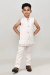 Petite Pomme_Beige Polyester Embroidery Solid Waistcoat And Trouser Set With Indo Blazer _Online_at_Aza_Fashions
