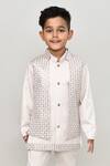 Petite Pomme_Beige Polyester Embroidery Solid Waistcoat And Trouser Set With Indo Blazer _at_Aza_Fashions