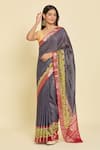 Shop_Naintara Bajaj_Purple Chanderi, Cotton Abstract Floral Detailed Saree With Running Blouse _Online_at_Aza_Fashions