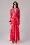 Buy_Saaksha & Kinni_Pink Chiffon Split V-neck Floral Print Noor Short Kurta _at_Aza_Fashions