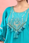 Shop_Samyukta Singhania_Green Crepe Tassels, Embroidery Round Neck Rama Kaftan And Palazzo Set _Online_at_Aza_Fashions