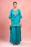 Samyukta Singhania_Green Crepe Tassels, Embroidery Round Neck Rama Kaftan And Palazzo Set _at_Aza_Fashions