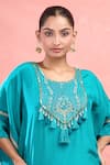 Buy_Samyukta Singhania_Green Crepe Tassels, Embroidery Round Neck Rama Kaftan And Palazzo Set 