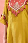 Samyukta Singhania_Yellow Tissue Tassels, Embroidery Round Digital Hand Work Kaftan And Palazzo Set _Online_at_Aza_Fashions