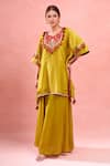 Buy_Samyukta Singhania_Yellow Tissue Tassels, Embroidery Round Digital Hand Work Kaftan And Palazzo Set _at_Aza_Fashions