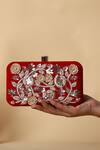 Buy_Nazaakat By Samara Singh_Red Embroidery, Sequins Velvet Clutch _at_Aza_Fashions