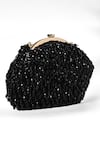 Nazaakat By Samara Singh_Black Beads Designer Velvet Hand-embellished Clutch Bag _Online_at_Aza_Fashions