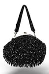 Shop_Nazaakat By Samara Singh_Black Beads Designer Velvet Hand-embellished Clutch Bag _at_Aza_Fashions
