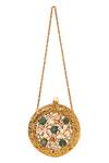 Buy Nazaakat By Samara Singh Gold Crystals, Stones Designer Hand-embellished Round Clutch at Aza Fashions Buy_Nazaakat By Samara Singh_Gold Crystals, Stones Designer Hand-embellished Round Clutch _at_Aza_Fashions