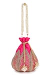 Shop_Nazaakat By Samara Singh_Pink Embroidery, Beads Silk Potli Bag _at_Aza_Fashions