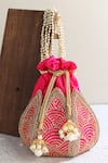 Buy_Nazaakat By Samara Singh_Pink Embroidery, Beads Silk Potli Bag _at_Aza_Fashions