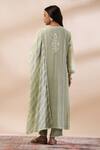 Shop_Kyra By Bhavna_Green Chanderi Silk, Cotton Embroidery Split V-neck Kurta Set _at_Aza_Fashions