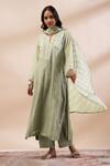 Buy_Kyra By Bhavna_Green Chanderi Silk, Cotton Embroidery Split V-neck Kurta Set _at_Aza_Fashions