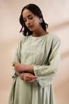 Kyra By Bhavna_Green Silk, Cotton, Embroidery, Sequins, Lace Round Kurta Set _Online_at_Aza_Fashions