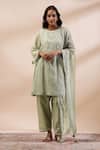 Buy_Kyra By Bhavna_Green Silk, Cotton, Embroidery, Sequins, Lace Round Kurta Set _Online_at_Aza_Fashions