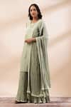 Kyra By Bhavna_Green Chanderi Silk, Cotton, Voile Embroidery, Lace Round Neck Kurta Set _Online_at_Aza_Fashions