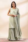 Buy_Kyra By Bhavna_Green Chanderi Silk, Cotton, Voile Embroidery, Lace Round Neck Kurta Set _at_Aza_Fashions