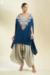 Shop_Prisho_Navy Scallop Embroidered Kaftan With Pant _Online_at_Aza_Fashions