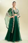 Buy_Prisho_Emerald Green Embroidery Round Neck Waistband Lehenga Set _Online_at_Aza_Fashions
