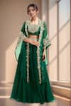 Buy_Prisho_Emerald Green Embroidery Round Neck Waistband Lehenga Set _at_Aza_Fashions