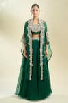 Shop_Prisho_Emerald Green Embroidery Round Neck Waistband Lehenga Set _at_Aza_Fashions