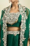 Buy_Prisho_Emerald Green Embroidery Round Neck Waistband Lehenga Set 