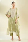 Prisho_Olive Green Embroidery Round Neck Zardozi Kaftan And Pant Set _at_Aza_Fashions