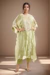 Buy_Prisho_Olive Green Embroidery Round Neck Zardozi Kaftan And Pant Set _at_Aza_Fashions