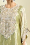 Shop_Prisho_Olive Green Embroidery Round Neck Zardozi Kaftan And Pant Set 