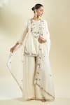 Prisho_Cream Embroidered Kurta Palazzo Set _at_Aza_Fashions