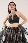 Samyukta Singhania_Black Sequins, Beads, Cut Work Embroidered Lehenga Set With Ruffle Dupatta _Online_at_Aza_Fashions