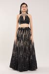 Samyukta Singhania_Black Sequins, Beads, Cut Work Embroidered Lehenga Set With Ruffle Dupatta _at_Aza_Fashions