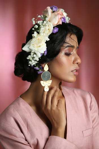 Shop_Zaza By Somya_Multi Color Contemporary Gold Plated Danglers _at_Aza_Fashions