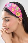 Shop_Nazaakat By Samara Singh_Pink Embroidery Butterfly Hand Hairband _Online_at_Aza_Fashions