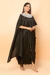 Buy_Prisho_Black Thread Embroidered Asymmetric Kaftan Set 