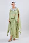 Prisho_Green Dori Embroidered Cape Set _Online_at_Aza_Fashions