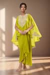 Buy_Prisho_Embroidered Green Cape And Draped Skirt Set _at_Aza_Fashions