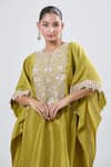 Prisho_Embroidered Green Kaftan And Pant Set _Online_at_Aza_Fashions