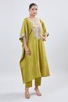 Shop_Prisho_Embroidered Green Kaftan And Pant Set _Online_at_Aza_Fashions