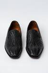 Shop_Kavith_Black Hand Woven Evening Slip-ons _at_Aza_Fashions
