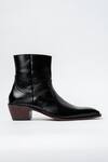 Kavith_Black Square Toe Trapezoid Heel Ankle Boots _Online_at_Aza_Fashions