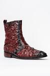 Buy_Kavith_Burgundy Bordo Cowboy Ankle Boots With Square Toe _at_Aza_Fashions
